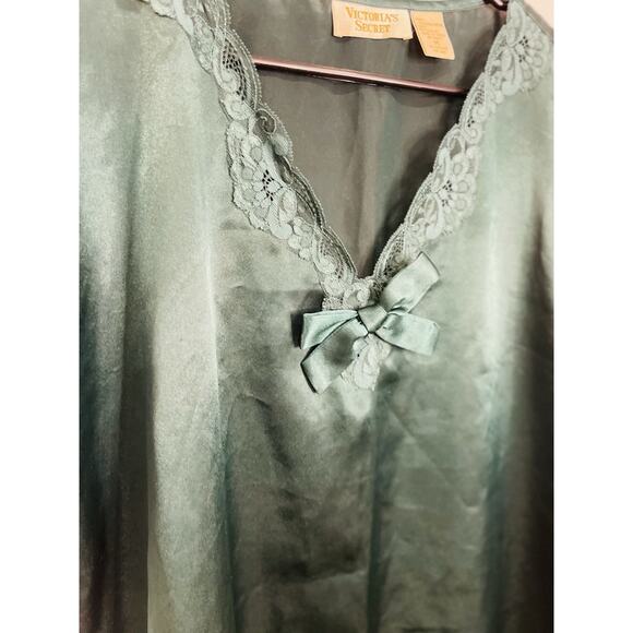 Vintage VICTORIA'S SECRET Emerald Green Nightgown Lace Size Med Lingerie Sleep - Picture 2 of 7